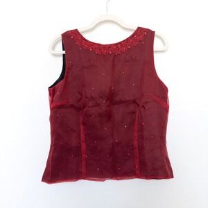 90s Emma James Womens Silk Top‎ Size 12 Red Beaded Embroidered Whimsigoth Witchy